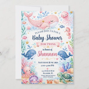 Tweeling Baby Shower Uitnodiging Walvis Onder de