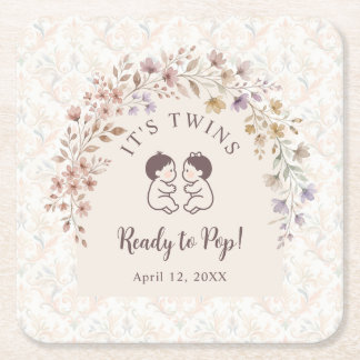 Tweeling Baby Shower Vintage Bloemstuk LPM26 Vierkante Kartonnen Onderzetter