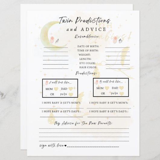 Tweeling Baby voorspellingen en advies, Oh baby's! (Voorkant / Achterkant)