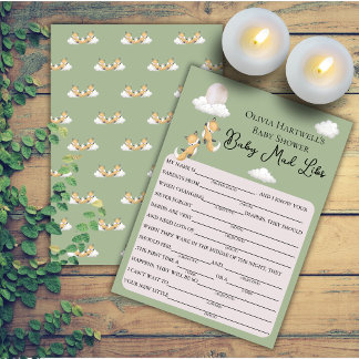 Tweeling Baby Vossen Baby Mad Libs Baby Shower Spe Kaart