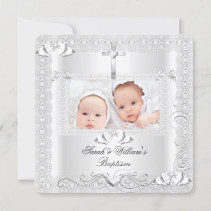 Tweeling babydoop meisje jongen doop witte kant aankondiging
