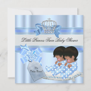 Tweeling babyfeest jongens blauwe kleine prins kro kaart