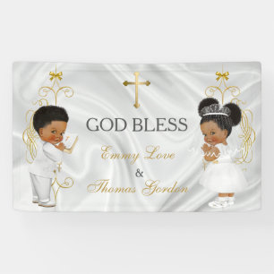 Tweeling babyjongen en -meisje Doop Doopsel Etnisc Spandoek