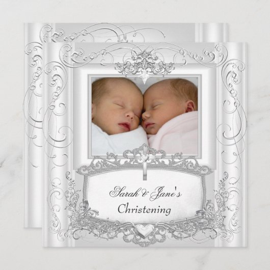 Tweeling babymeisje of -jongen doop doopsel wit kaart (Voorkant / Achterkant)