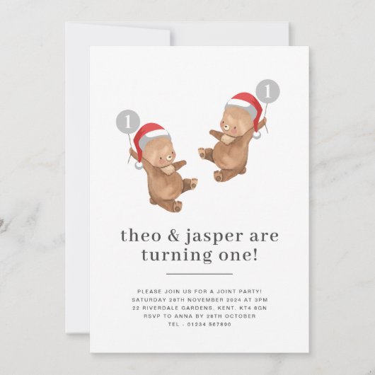 Tweeling Beer Sinterklaas Hoed Eerste Verjaardag F Kaart (Voorkant)