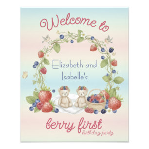Tweeling Berry Eerste 1e Verjaardagsposter Foto Afdruk