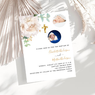 Tweeling bloemenfoto geslacht neutrale luxe doop kaart