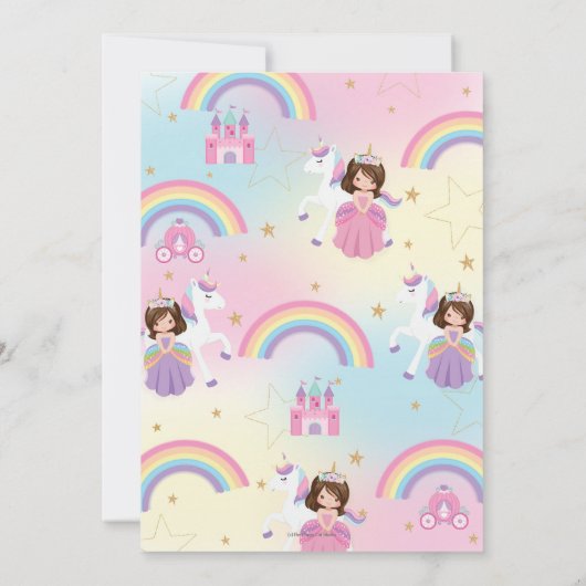 Tweeling Brunette Prinsessen en Eenhoorn Verjaarda Kaart (Achterkant)