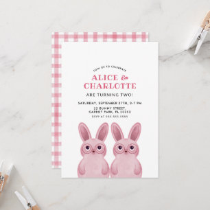 Tweeling Bunny Verjaardagsfeest met Roze Bril, Kaart