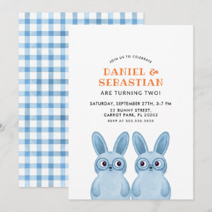 Tweeling Bunny verjaardagsfeestje voor baby jongen Kaart