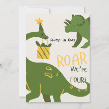 Tweeling dinosaurus 4e verjaardagsuitnodigingen