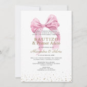 Tweeling Dochters Roze Lus Eerste Verjaardag Doop Kaart (Voorkant)