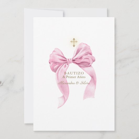 Tweeling Dochters Roze Lus Eerste Verjaardag Doop Kaart (Achterkant)