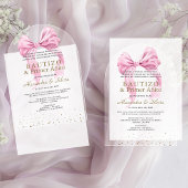 Tweeling Dochters Roze Strik Eerste Verjaardag Doo Acryl Uitnodigingen