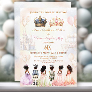 Tweeling Donkere Huid Prins Prinses Kroon Koninkli Kaart