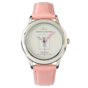 Tweeling Doop op Geel 2 Kruizen Gepersonaliseerd Horloge