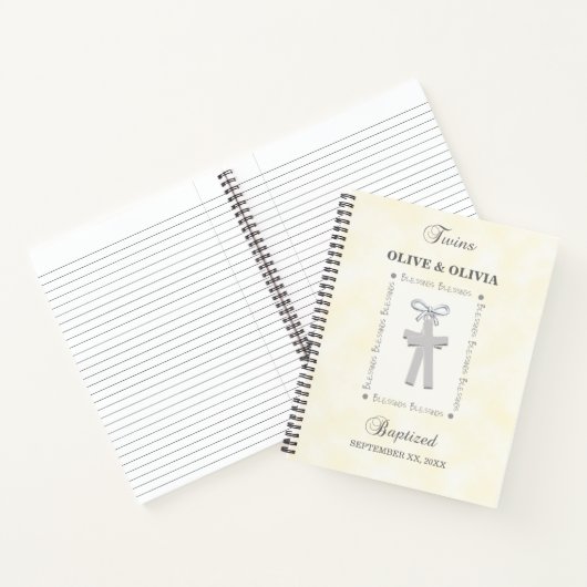 Tweeling Doop op Geel 2 Kruizen Gepersonaliseerd Notitieboek (Binnen)