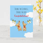 Tweeling Dubbel de Cute Congratulations Kaart (Gele Bloem)