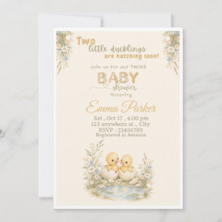 Tweeling eendjes baby shower uitnodiging