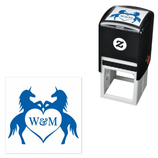 Tweeling Eenhoorns Hart 2 Initiaal Koppel Monogram Zelfinktende Stempel (In situ)