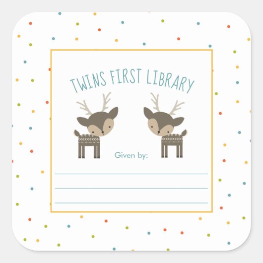 Tweeling eerste bibliotheek, tweeling herten, bosd vierkante sticker (Voorkant)