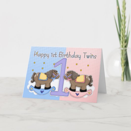 Tweeling eerste verjaardag Kaart - Twee kleine pon (Voorkant)