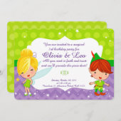 Tweeling feeërieke verjaardagsuitnodiging voor twe kaart (Voorkant / Achterkant)