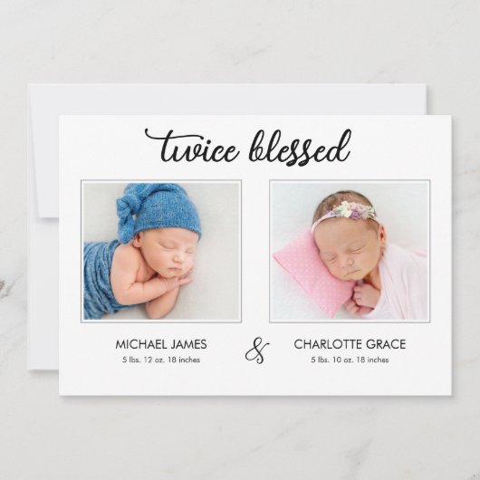 Tweeling Foto Aankondigingskaart Dubbel Geblesseer Aankondiging (Voorkant)