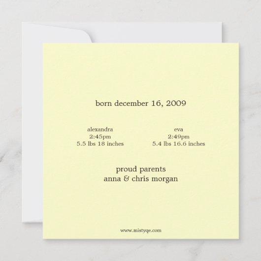 Tweeling Foto Geboorteaankondiging Aankondiging (Achterkant)