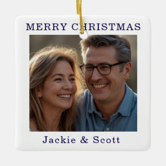Tweeling Foto Merry & Bright Personaliseer Keramisch Ornament