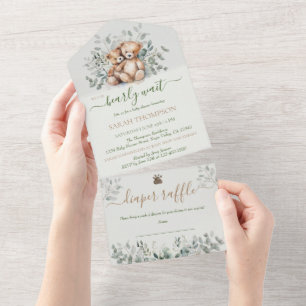 Tweeling genderneutraal teddybeer Baby Baby shower All In One Uitnodiging