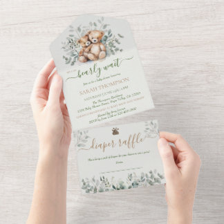 Tweeling genderneutraal teddybeer Baby Baby shower All In One Uitnodiging