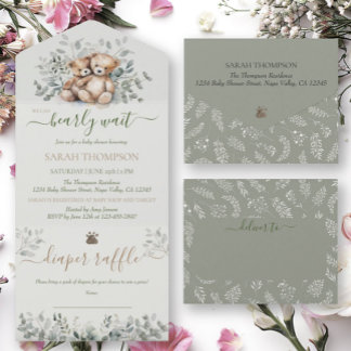 Tweeling Geslacht Neutrale Teddydbeer Baby Shower All In One Uitnodiging