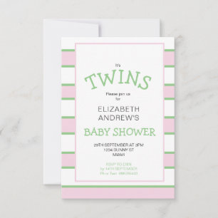 Tweeling Gestreept Roze Groen Baby shower Kaart