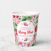 Tweeling Gezamenlijke Aardbei Berry 1e Verjaardag Papieren Bekers (Achterkant)