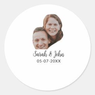 Tweeling gezichts foto naam datum eenvoudige trouw ronde sticker