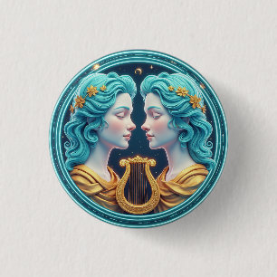Tweeling Godinnenbeelden met Neon Cirkel Ronde Button 3,2 Cm