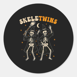 Tweeling Halloween Matching Skeletwins Grappig Dan Ronde Sticker