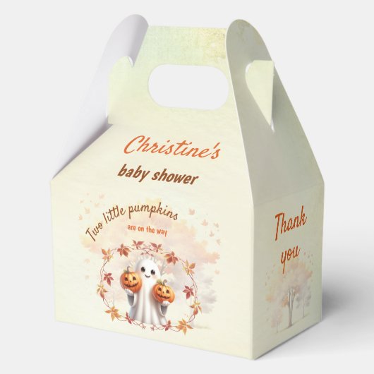 Tweeling Halloween Pompoen Ghost Baby shower Mediu Bedankdoosjes (Achterkant)