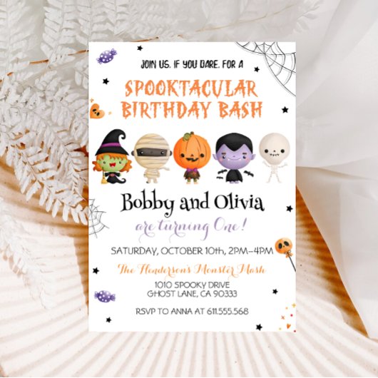 Tweeling Halloween Verjaardag Spooktacular Bash Kaart