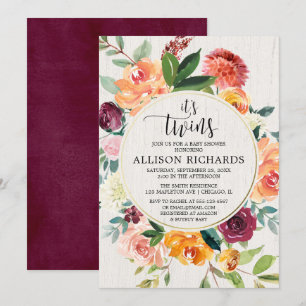 Tweeling herfst baby shower, Tweeling meisjes of j Kaart
