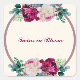 Tweeling in Bloom Baby shower Vierkante Sticker