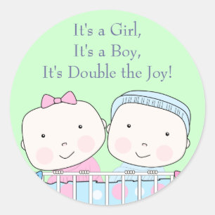 Tweeling in Wieg, Meisje en Jongen Baby Sticker