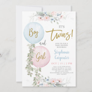 Tweeling Jongen en Meisje Baby Shower Uitnodiging