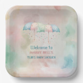 Tweeling Jongen en Meisje Douche Paraplu Papieren Bordje (Voorkant)