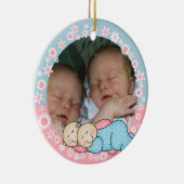 Tweeling Jongen en Meisje Eerste Kerstfeest Keramisch Ornament (Rechts)