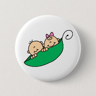 Tweeling jongen en meisje in peul ronde button 5,7 cm