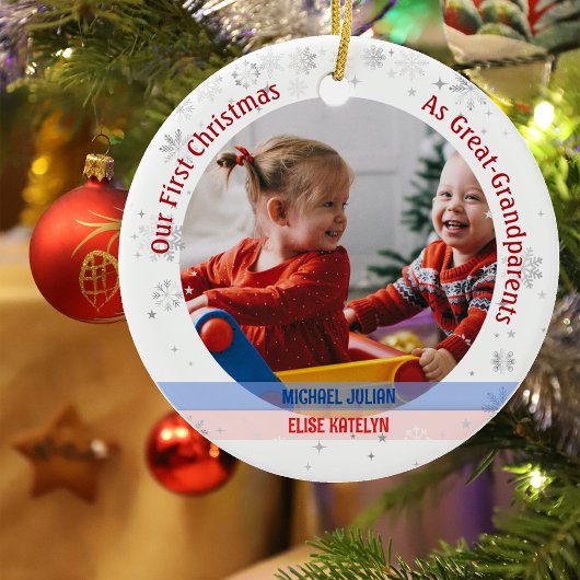 Tweeling Jongen Meisje 1e Kerstmis Groot-grootoude Keramisch Ornament