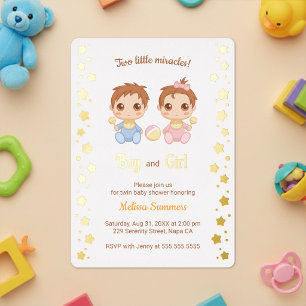 Tweeling Jongen Meisje Baby Shower Folie Uitnodiging