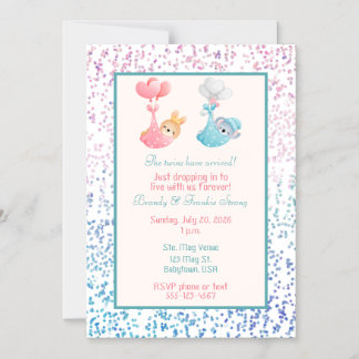 Tweeling jongen & meisje baby shower roze en blauw magnetische uitnodiging